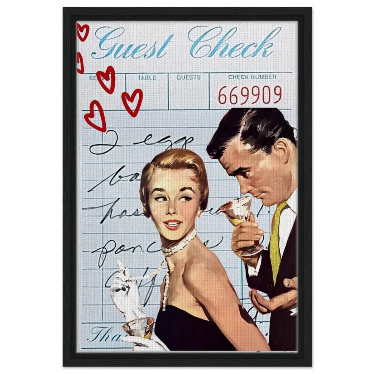 Digital Pop Art wall art print | Guest Check V03 - Framed Canvas - 40x60 cm / 16x24″ - Black frame