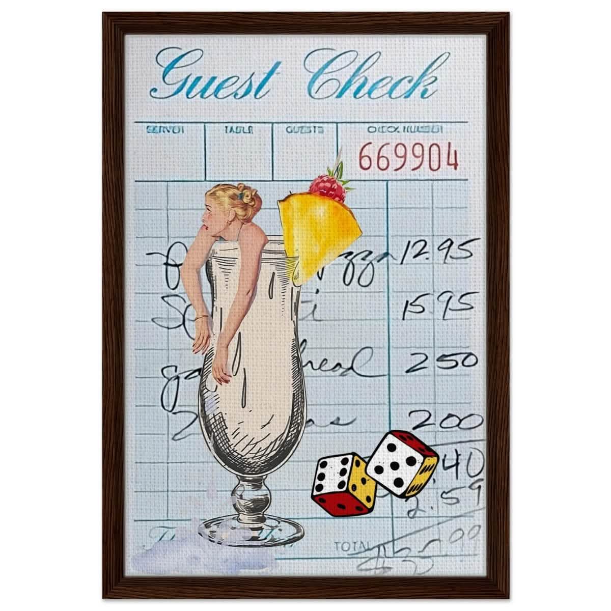 Digital Pop Art wall art print | Guest Check V04 - Framed Canvas - 40x60 cm / 16x24″ - Dark wood frame