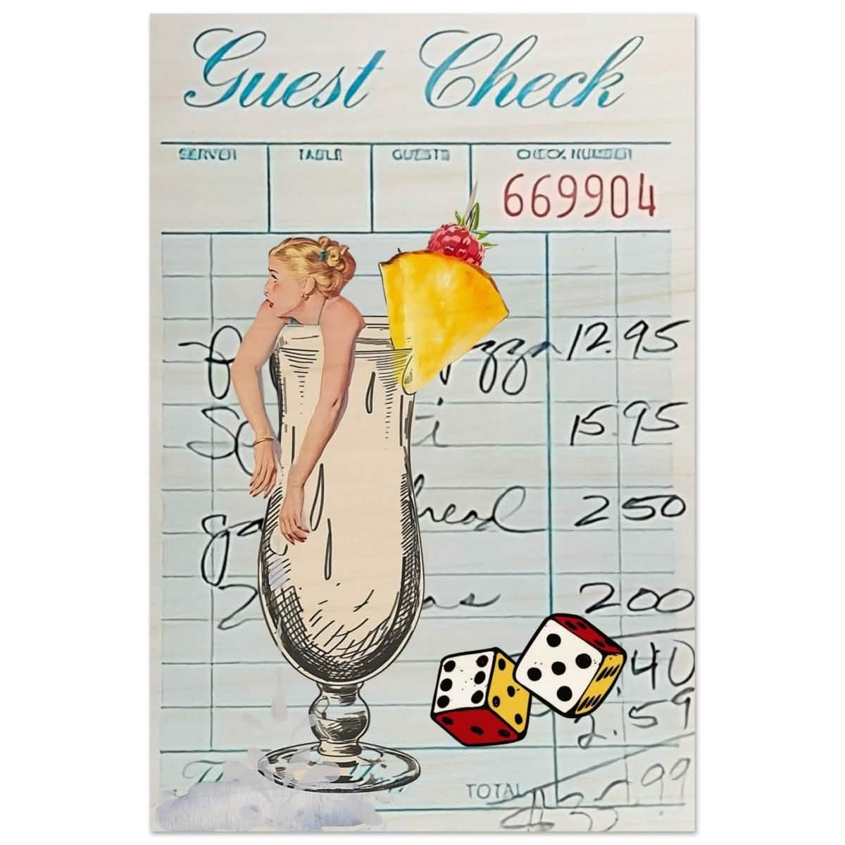 Digital Pop Art wall art print | Guest Check V04 - Wood Prints - 40x60 cm / 16x24″ -