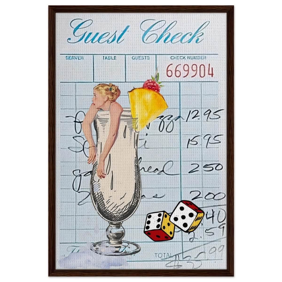 Digital Pop Art wall art print | Guest Check V04 - Framed Canvas - 60x90 cm / 24x36″ - Dark wood frame