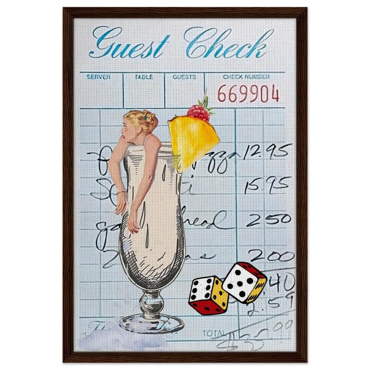 Digital Pop Art wall art print | Guest Check V04 - Framed Canvas - 50x75 cm / 20x30″ - Dark wood frame