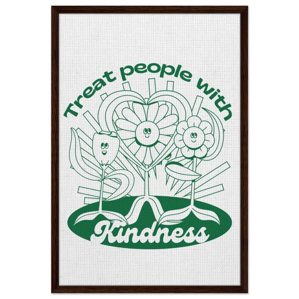 Digital Pop Art wall art print | Treat People With Kindness - Framed Canvas - 60x90 cm / 24x36″ - Dark wood frame