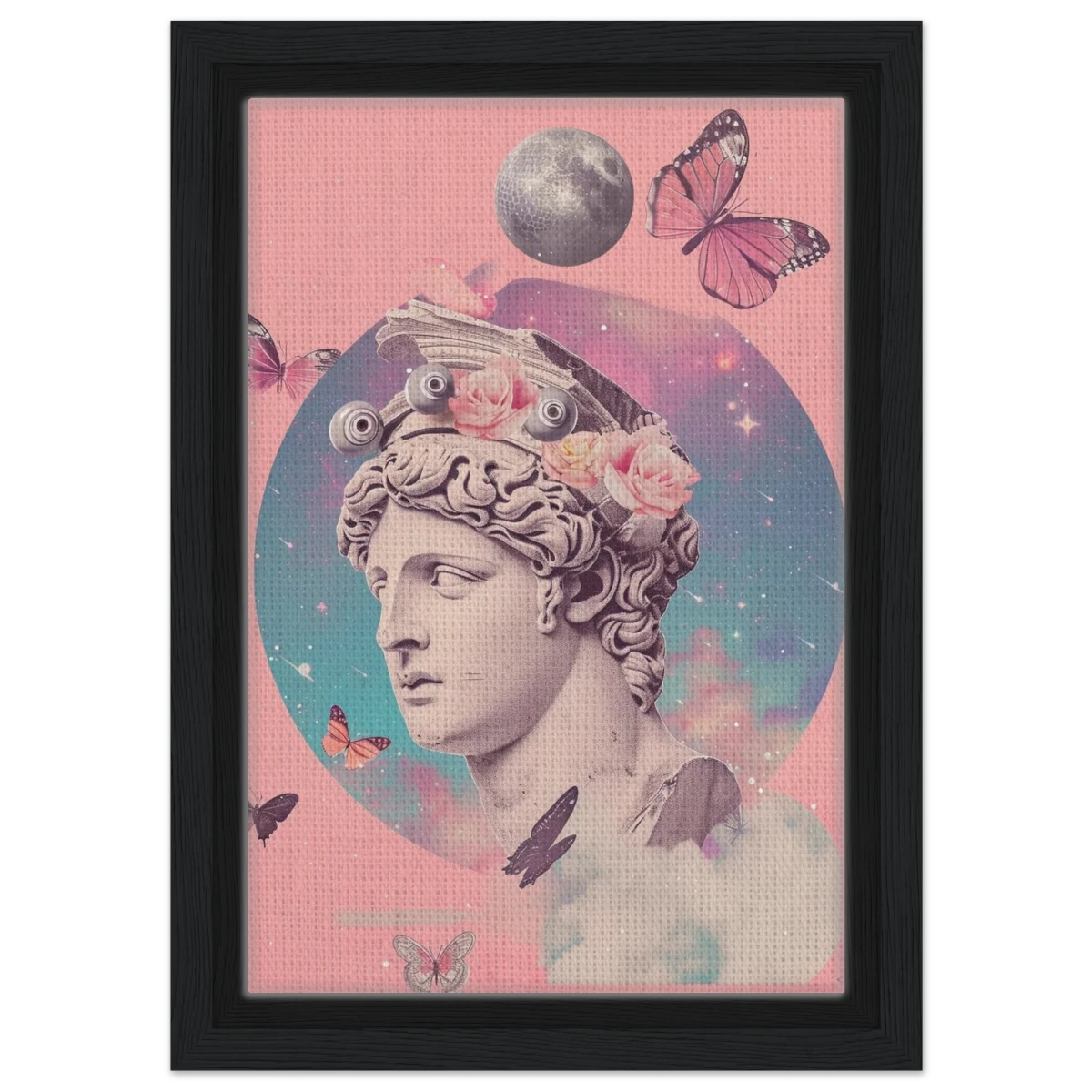 Divine Daydream – Neo - Classical Cosmic Reverie | Wall Art Print - Framed Canvas - 20x30 cm / 8x12″ - Black frame