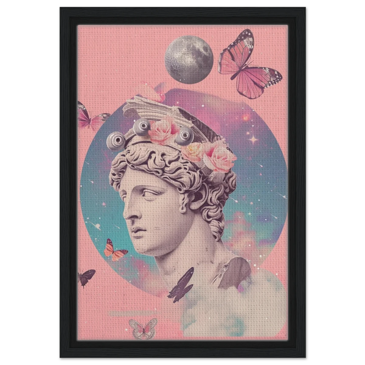 Divine Daydream – Neo - Classical Cosmic Reverie | Wall Art Print - Framed Canvas - 30x45 cm / 12x18″ - Black frame