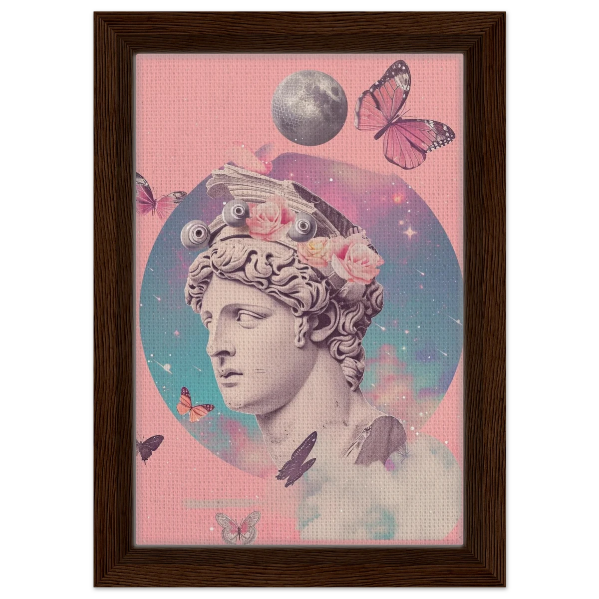 Divine Daydream – Neo - Classical Cosmic Reverie | Wall Art Print - Framed Canvas - 20x30 cm / 8x12″ - Dark wood frame