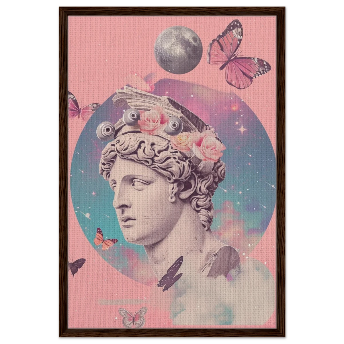 Divine Daydream – Neo - Classical Cosmic Reverie | Wall Art Print - Framed Canvas - 60x90 cm / 24x36″ - Dark wood frame