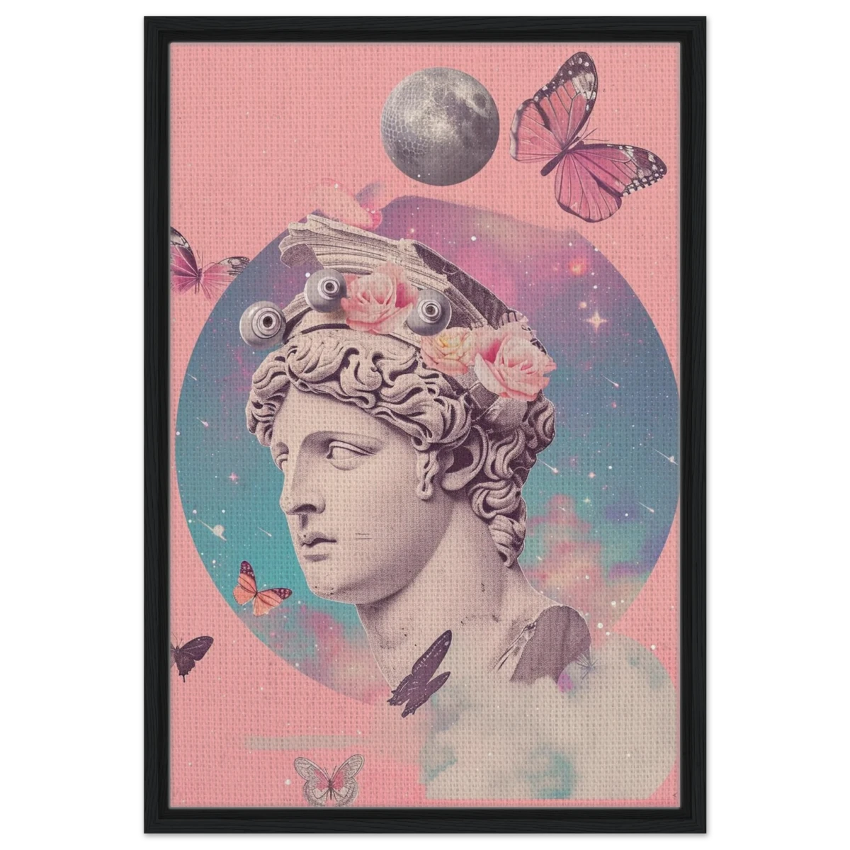 Divine Daydream – Neo - Classical Cosmic Reverie | Wall Art Print - Framed Canvas - 50x75 cm / 20x30″ - Black frame