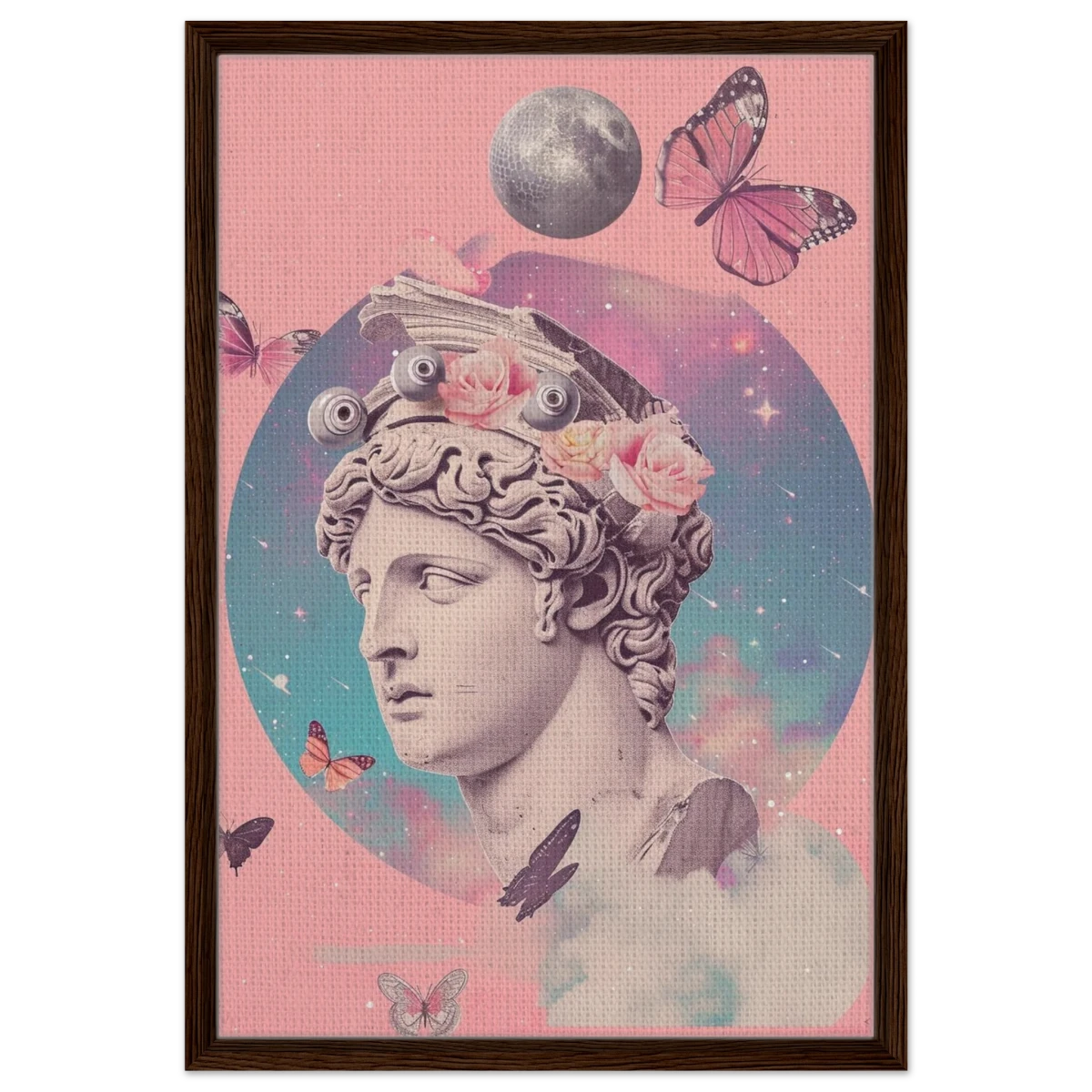 Divine Daydream – Neo - Classical Cosmic Reverie | Wall Art Print - Framed Canvas - 50x75 cm / 20x30″ - Dark wood frame