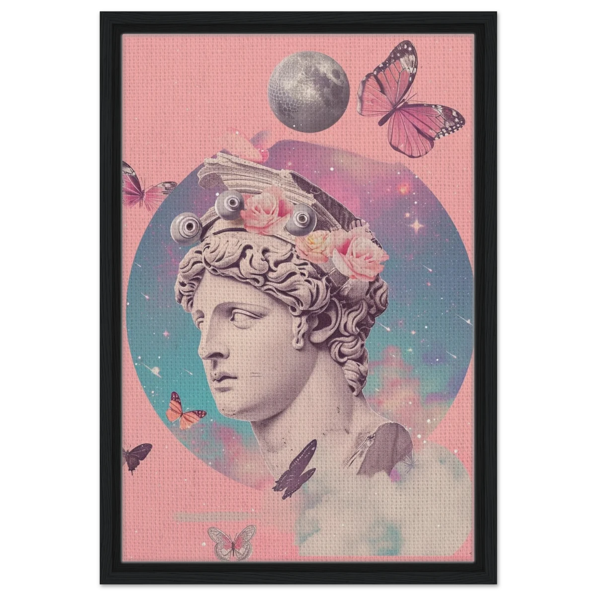 Divine Daydream – Neo - Classical Cosmic Reverie | Wall Art Print - Framed Canvas - 40x60 cm / 16x24″ - Black frame