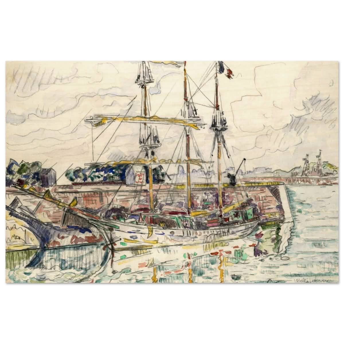 Docks at Saint Malo (1927) by Paul Signac | Vintage wall art print - Wood Prints - 30x45 cm / 12x18″ -