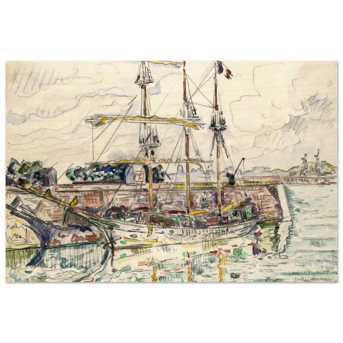 Docks at Saint Malo (1927) by Paul Signac | Vintage wall art print - Wood Prints - 60x90 cm / 24x36″ -