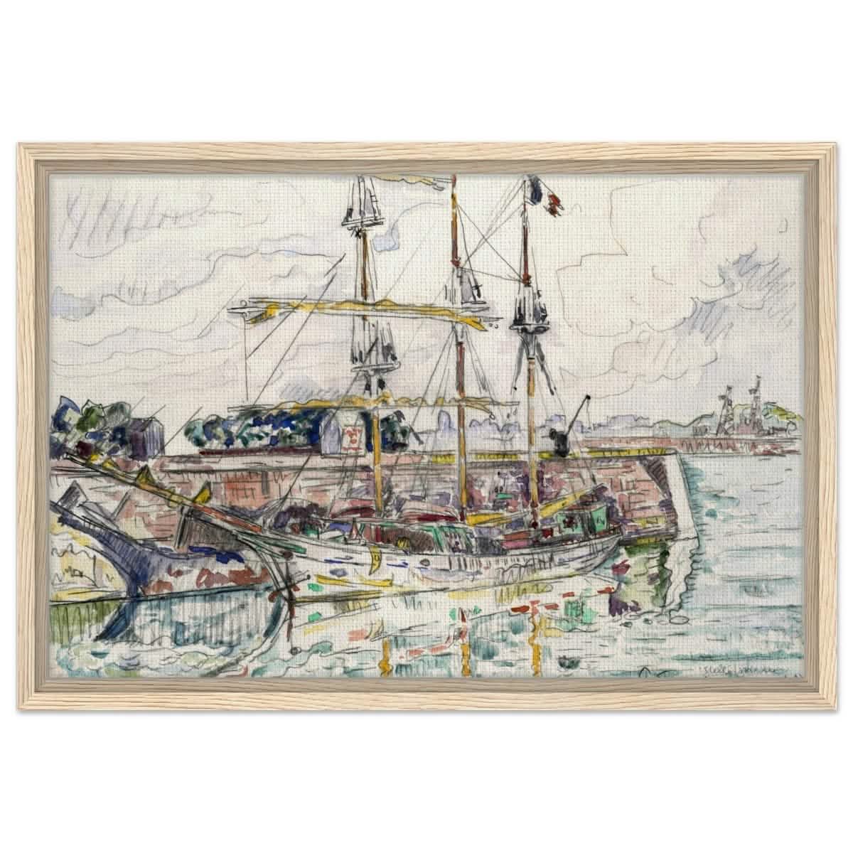 Docks at Saint Malo (1927) by Paul Signac | Vintage wall art print - Framed Canvas - 40x60 cm / 16x24″ - Wood frame
