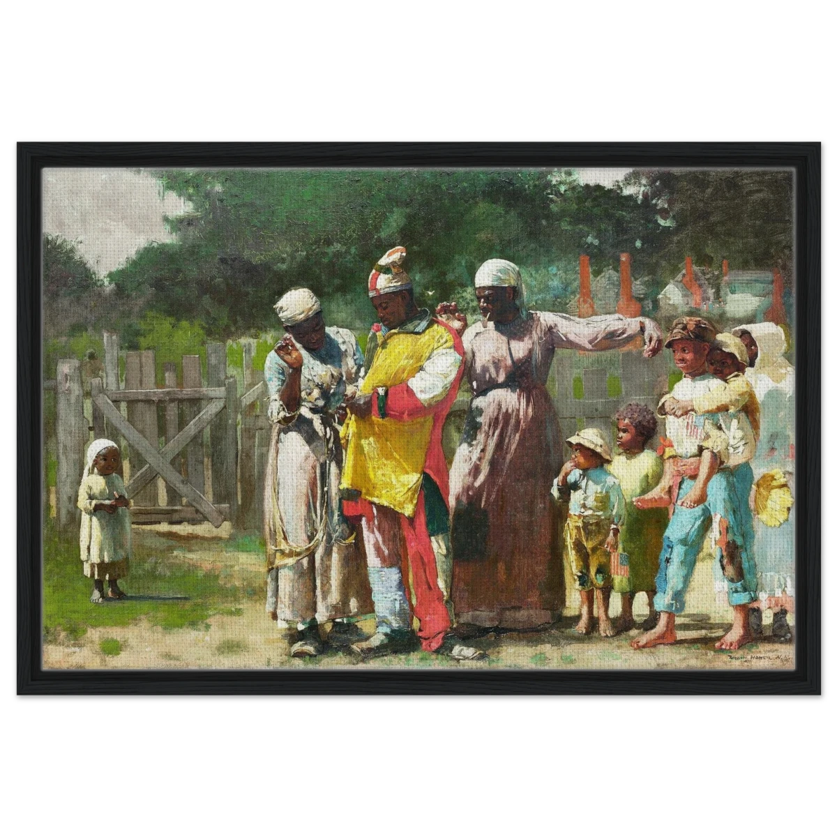 "Dressing for the Carnival" – Historical Americana Wall Art Print by Winslow Homer - Framed Canvas - 50x75 cm / 20x30″ - Black frame