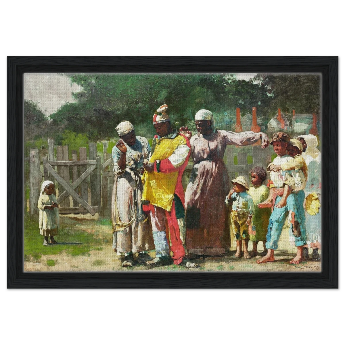 "Dressing for the Carnival" – Historical Americana Wall Art Print by Winslow Homer - Framed Canvas - 30x45 cm / 12x18″ - Black frame