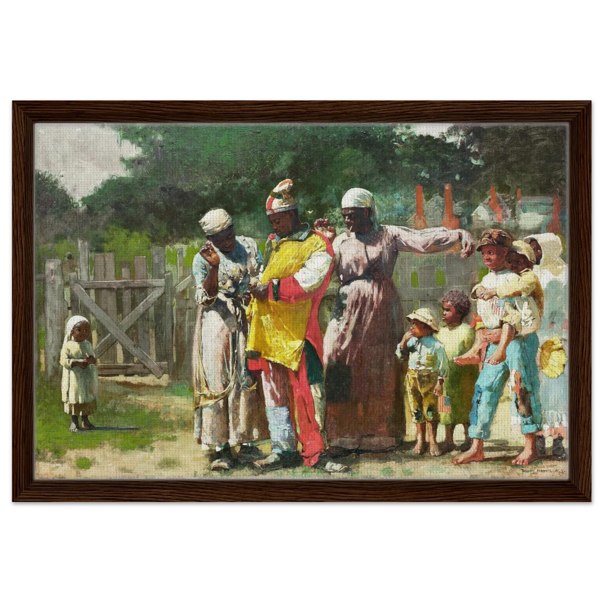 "Dressing for the Carnival" – Historical Americana Wall Art Print by Winslow Homer - Framed Canvas - 40x60 cm / 16x24″ - Dark wood frame
