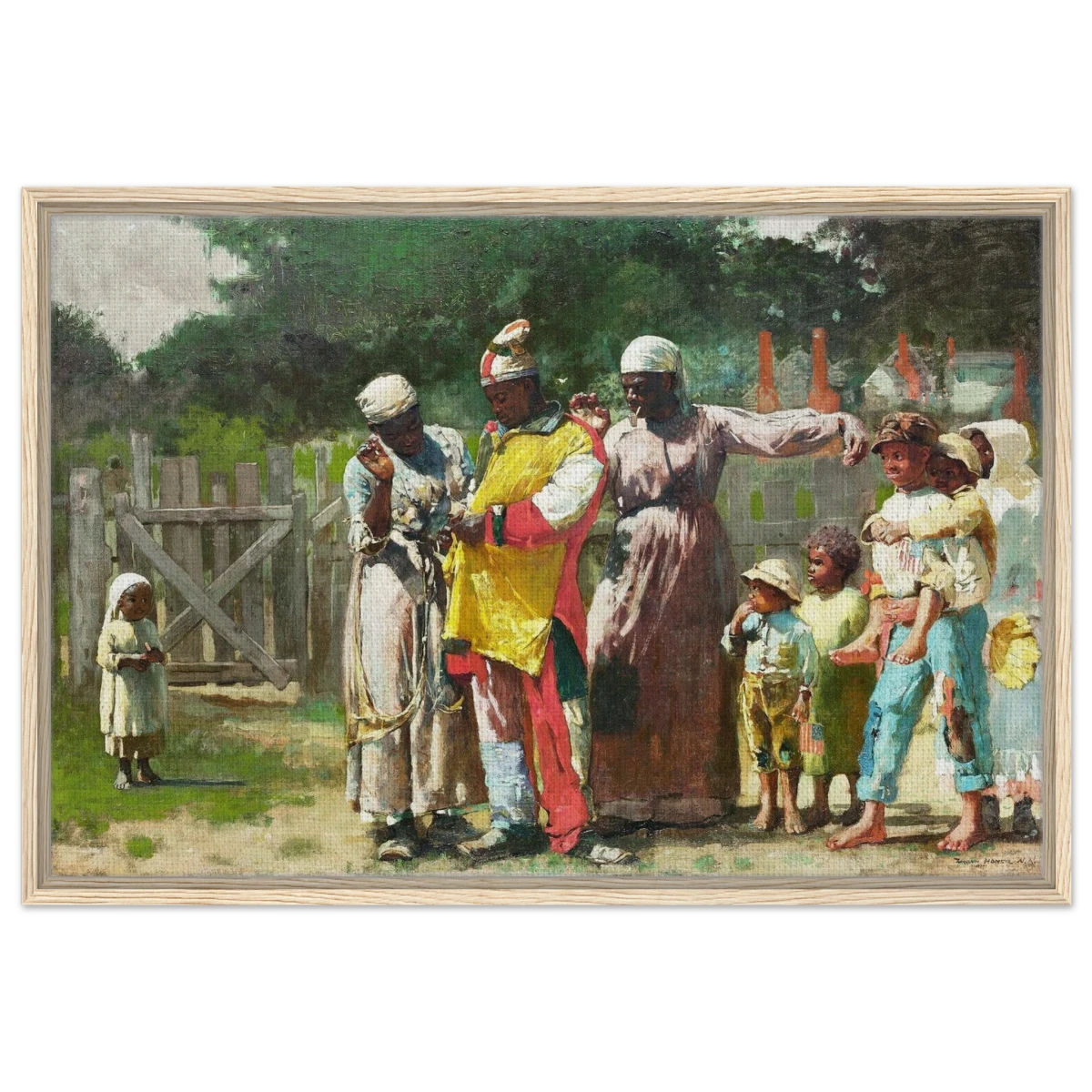 "Dressing for the Carnival" – Historical Americana Wall Art Print by Winslow Homer - Framed Canvas - 60x90 cm / 24x36″ - Wood frame