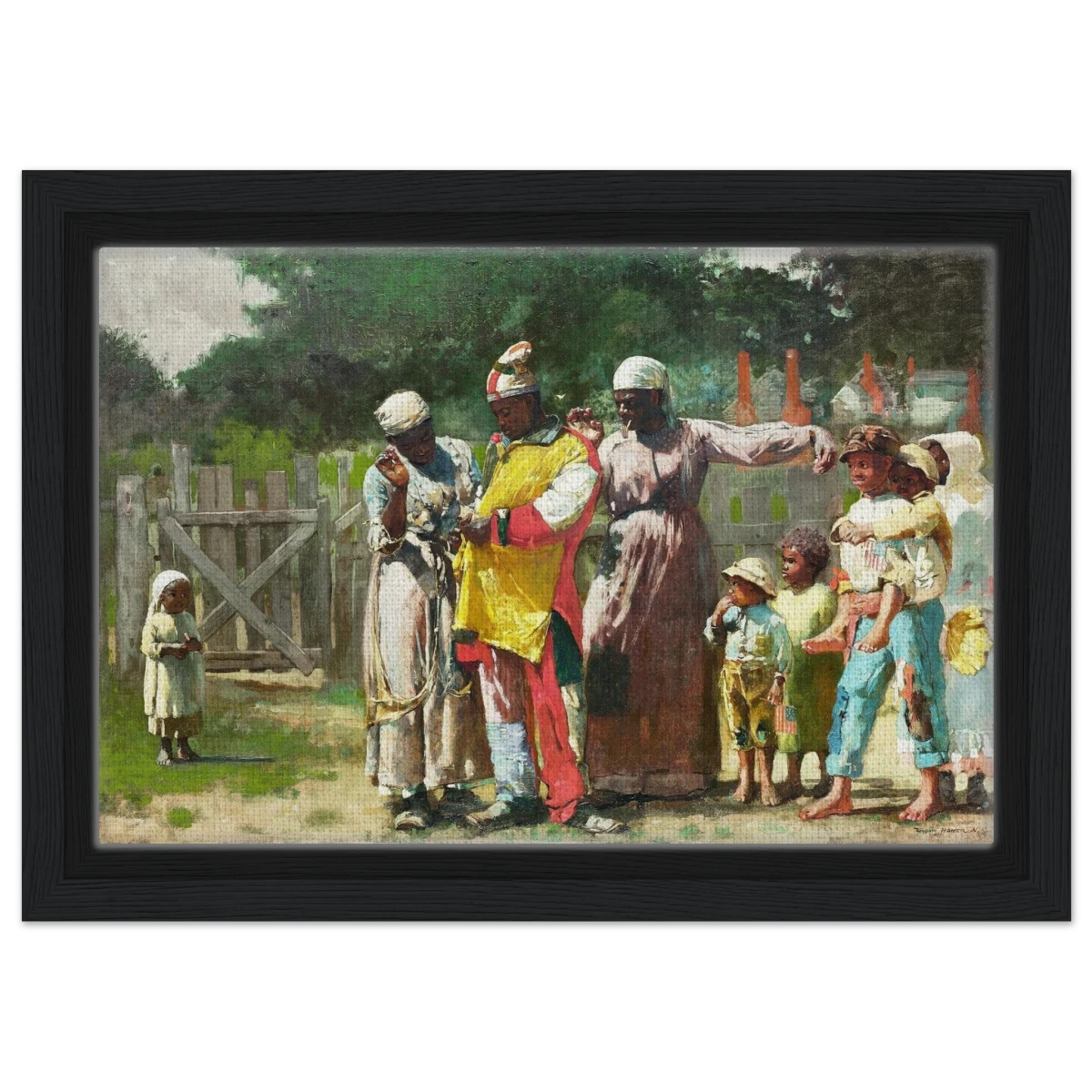 "Dressing for the Carnival" – Historical Americana Wall Art Print by Winslow Homer - Framed Canvas - 20x30 cm / 8x12″ - Black frame
