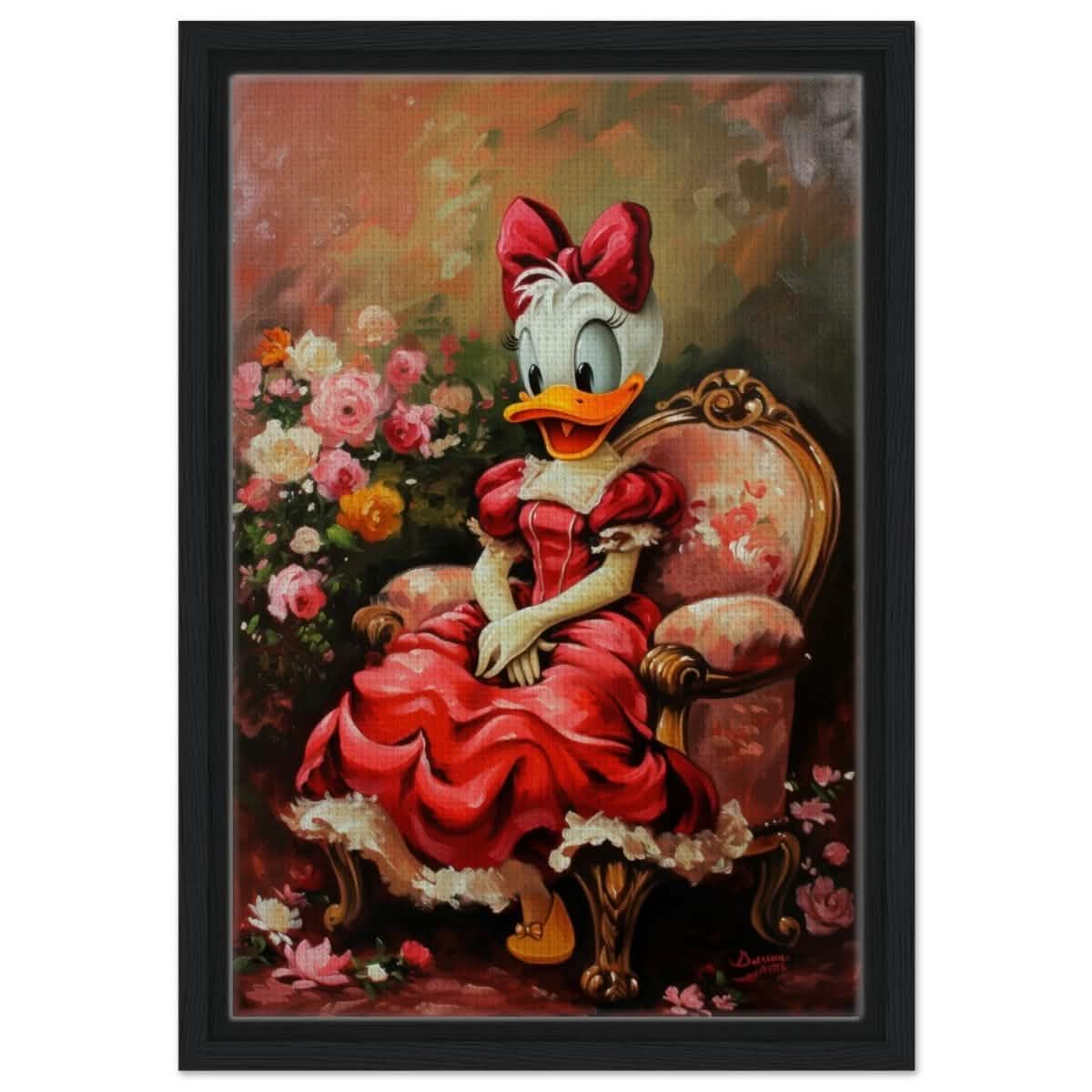 Duckling in Scarlet | Character Pop Art | Wall art print - Framed Canvas - 30x45 cm / 12x18″ - Black frame