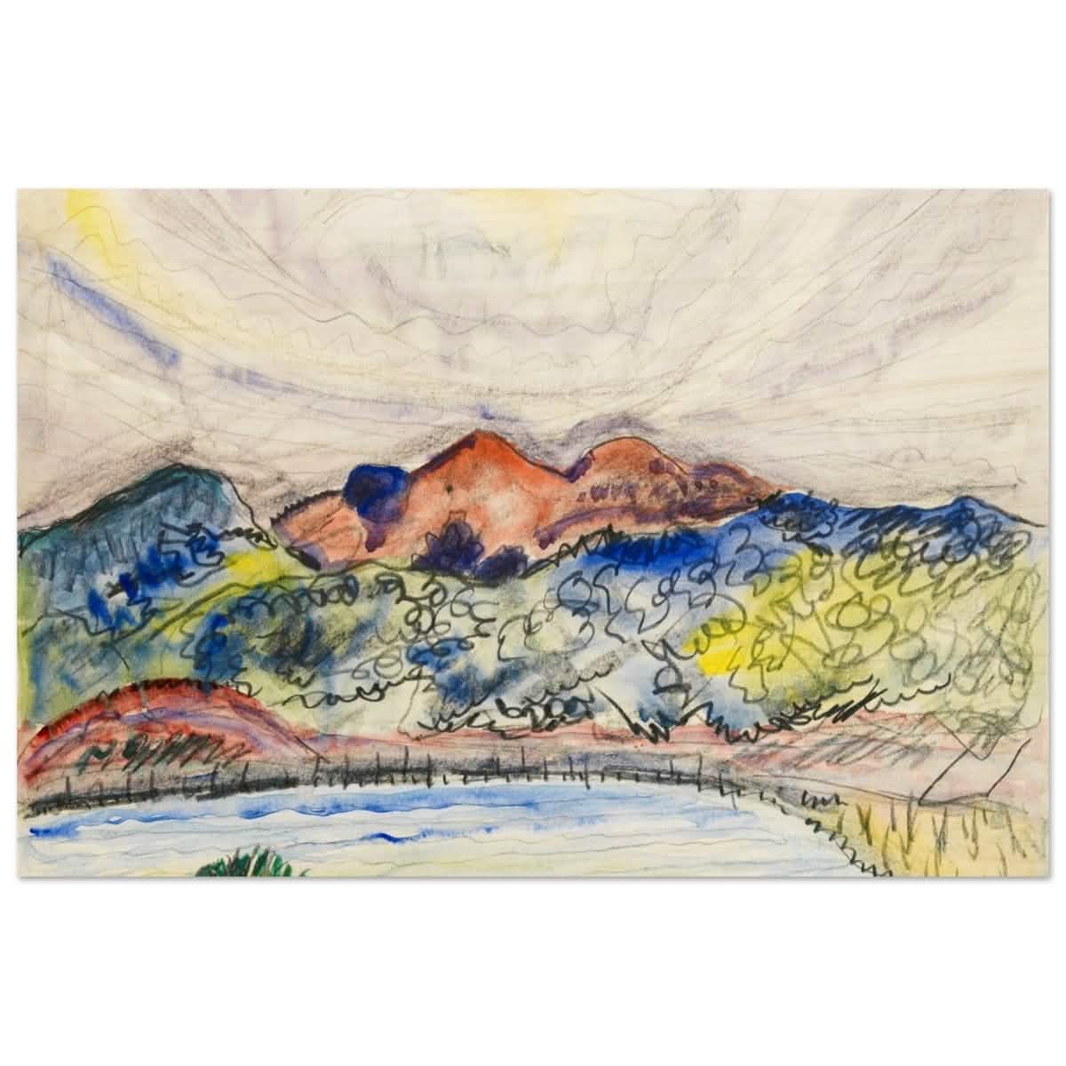 Early Landscape (1914) by Charles Demuth | Vintage Nature art wall art print - Framed Canvas - 60x90 cm / 24x36″ - Black frame