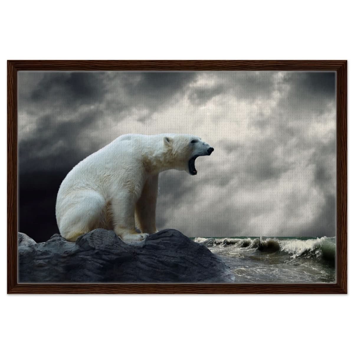 Echoes of the Arctic: The Roaring Majesty | Animal wall art print - Framed Canvas - 50x75 cm / 20x30″ - Dark wood frame