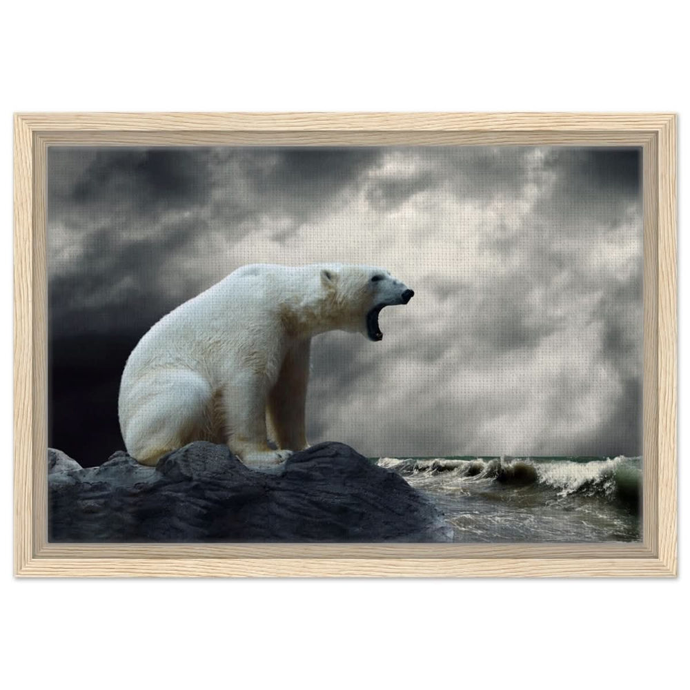 Echoes of the Arctic: The Roaring Majesty | Animal wall art print - Framed Canvas - 30x45 cm / 12x18″ - Wood frame