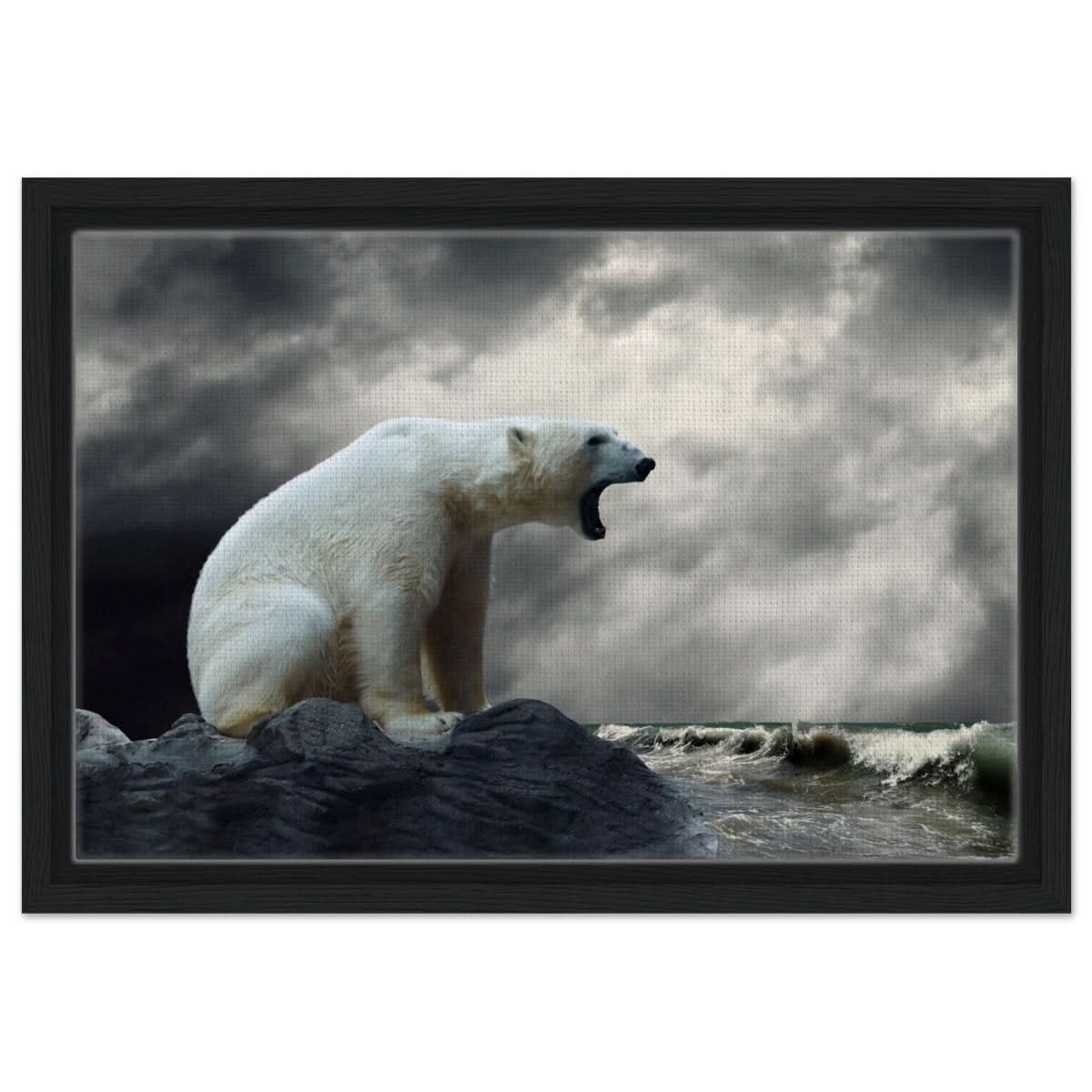 Echoes of the Arctic: The Roaring Majesty | Animal wall art print - Framed Canvas - 30x45 cm / 12x18″ - Black frame