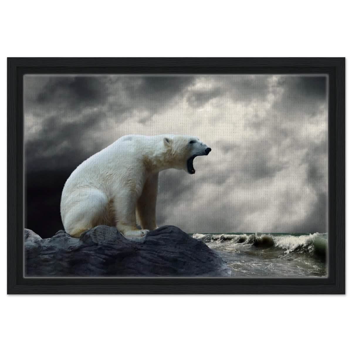 Echoes of the Arctic: The Roaring Majesty | Animal wall art print - Framed Canvas - 30x45 cm / 12x18″ - Black frame