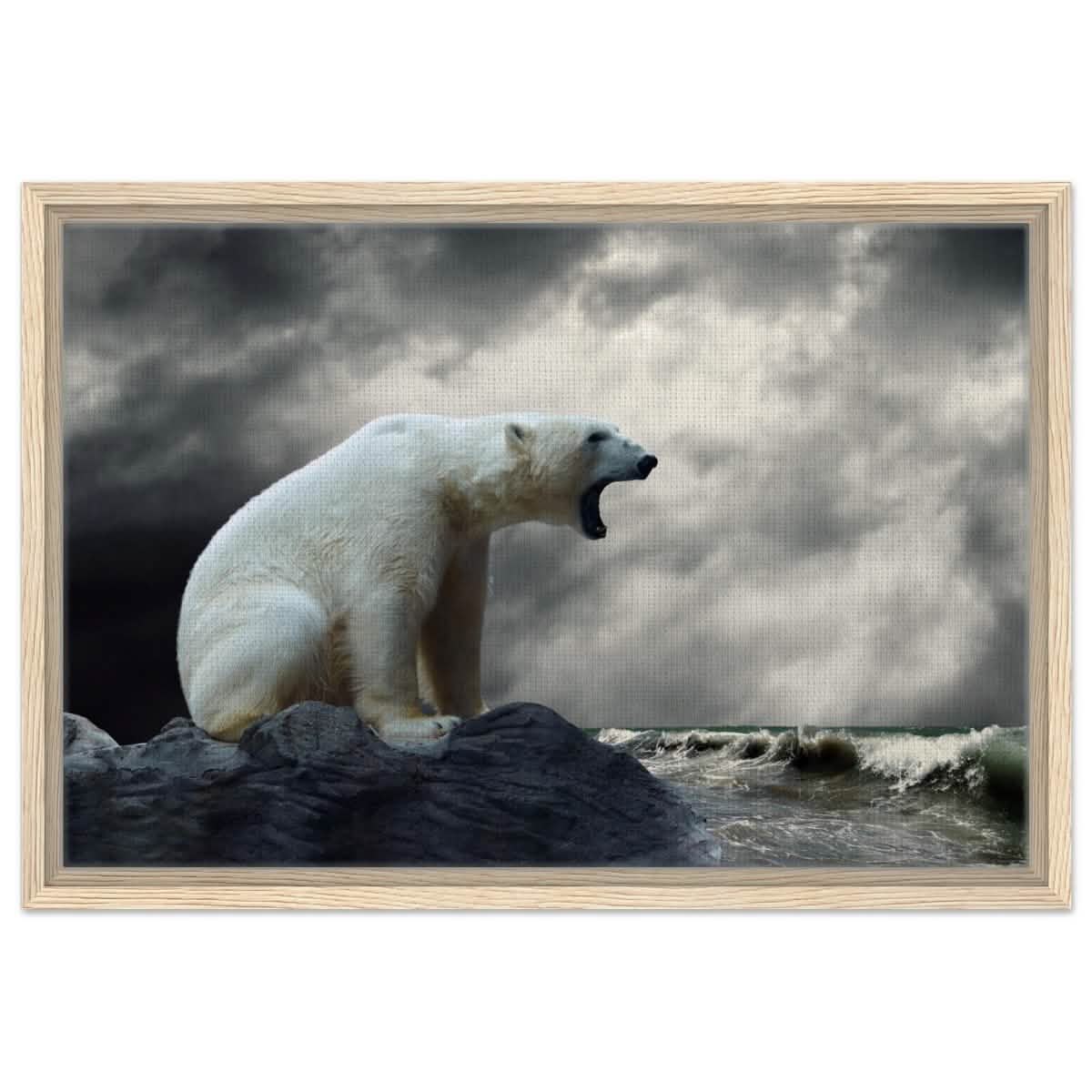 Echoes of the Arctic: The Roaring Majesty | Animal wall art print - Framed Canvas - 40x60 cm / 16x24″ - Wood frame