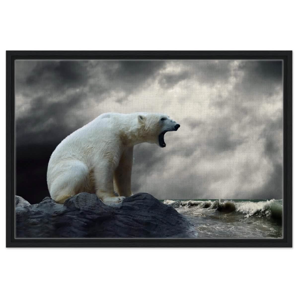 Echoes of the Arctic: The Roaring Majesty | Animal wall art print - Framed Canvas - 50x75 cm / 20x30″ - Black frame