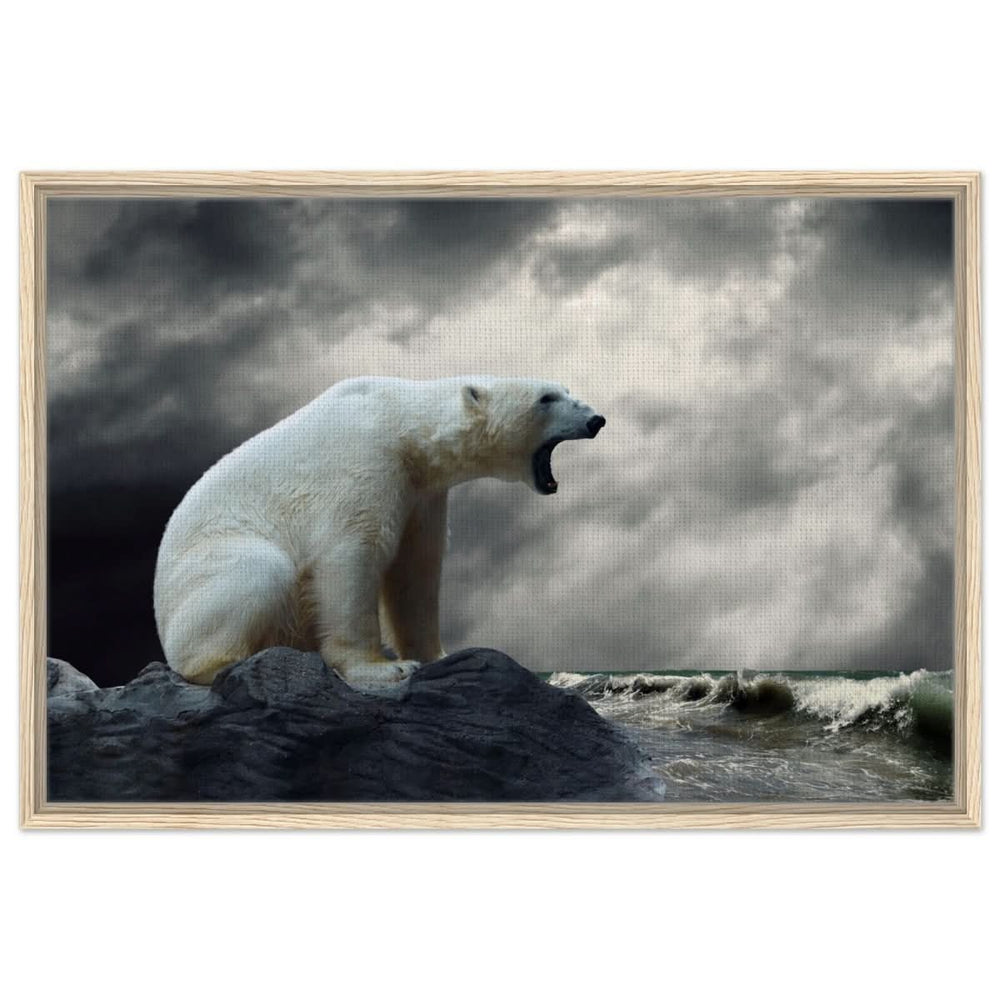 Echoes of the Arctic: The Roaring Majesty | Animal wall art print - Framed Canvas - 60x90 cm / 24x36″ - Wood frame