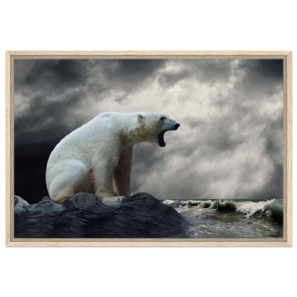 Echoes of the Arctic: The Roaring Majesty | Animal wall art print - Framed Canvas - 60x90 cm / 24x36″ - Wood frame