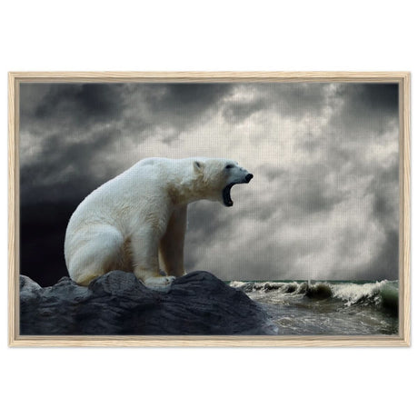 Echoes of the Arctic: The Roaring Majesty | Animal wall art print - Framed Canvas - 60x90 cm / 24x36″ - Wood frame