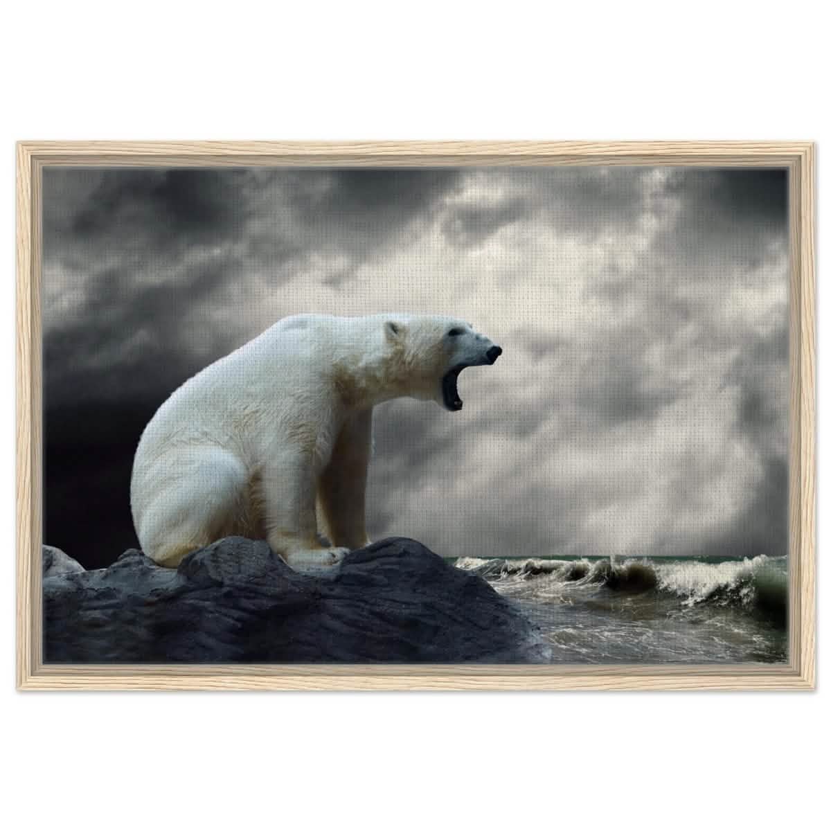 Echoes of the Arctic: The Roaring Majesty | Animal wall art print - Framed Canvas - 50x75 cm / 20x30″ - Wood frame