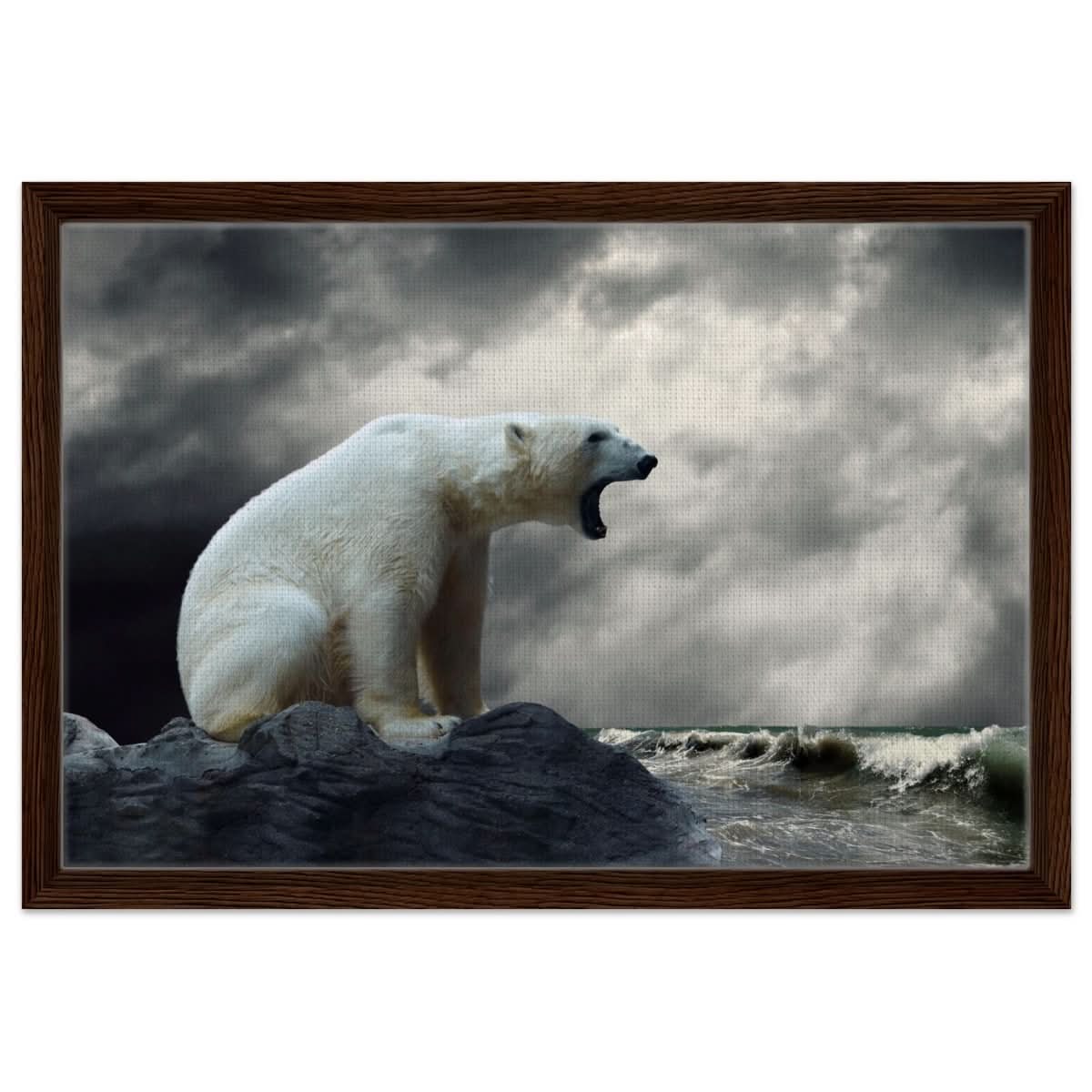 Echoes of the Arctic: The Roaring Majesty | Animal wall art print - Framed Canvas - 40x60 cm / 16x24″ - Dark wood frame