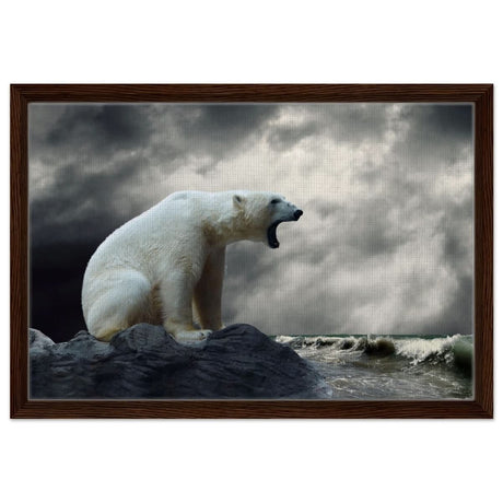 Echoes of the Arctic: The Roaring Majesty | Animal wall art print - Framed Canvas - 40x60 cm / 16x24″ - Dark wood frame