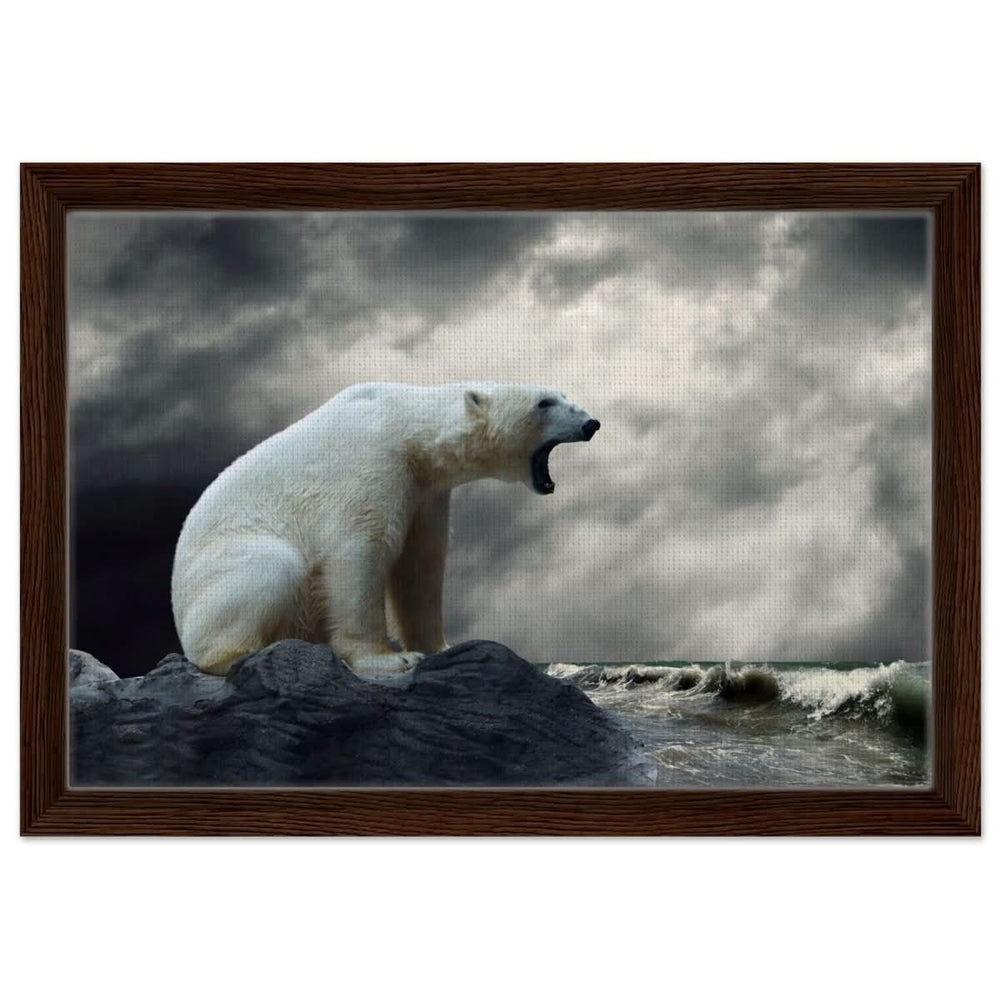 Echoes of the Arctic: The Roaring Majesty | Animal wall art print - Framed Canvas - 30x45 cm / 12x18″ - Dark wood frame