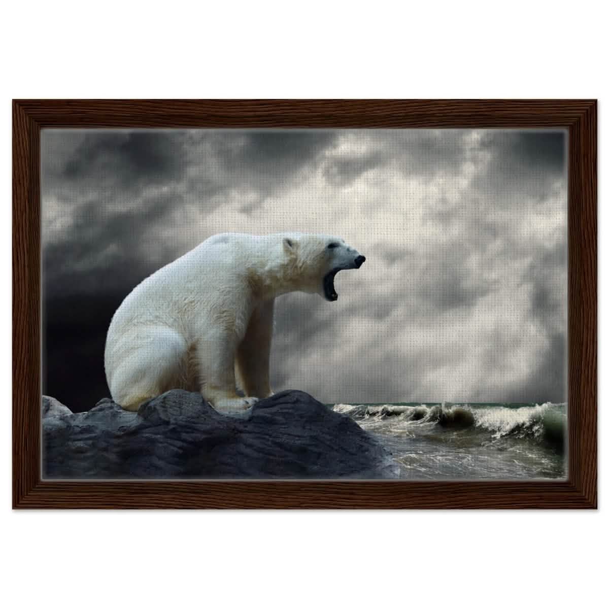 Echoes of the Arctic: The Roaring Majesty | Animal wall art print - Framed Canvas - 30x45 cm / 12x18″ - Dark wood frame