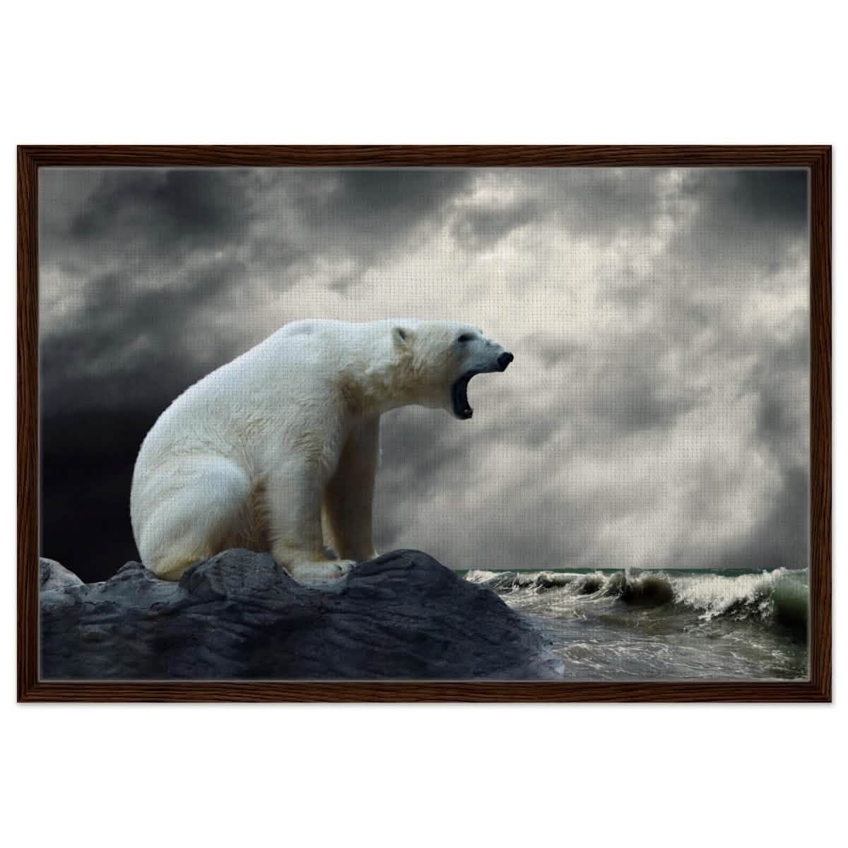 Echoes of the Arctic: The Roaring Majesty | Animal wall art print - Framed Canvas - 60x90 cm / 24x36″ - Dark wood frame