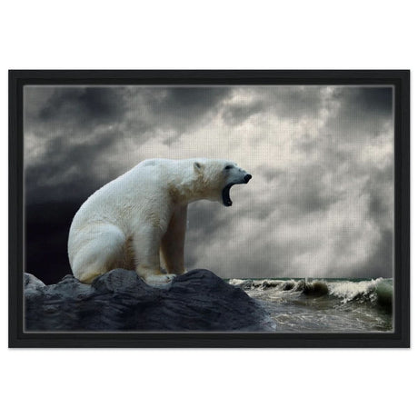 Echoes of the Arctic: The Roaring Majesty | Animal wall art print - Framed Canvas - 40x60 cm / 16x24″ - Black frame