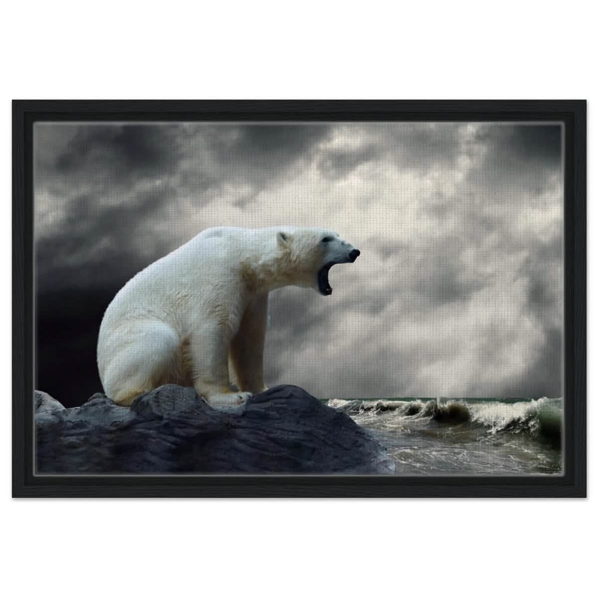Echoes of the Arctic: The Roaring Majesty | Animal wall art print - Framed Canvas - 40x60 cm / 16x24″ - Black frame