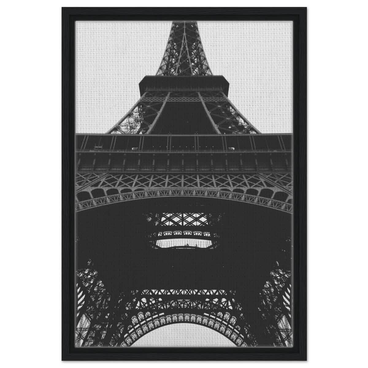 Eiffel's Perspective | Black and White Architectural Photography - Framed Canvas - 40x60 cm / 16x24″ - Black frame