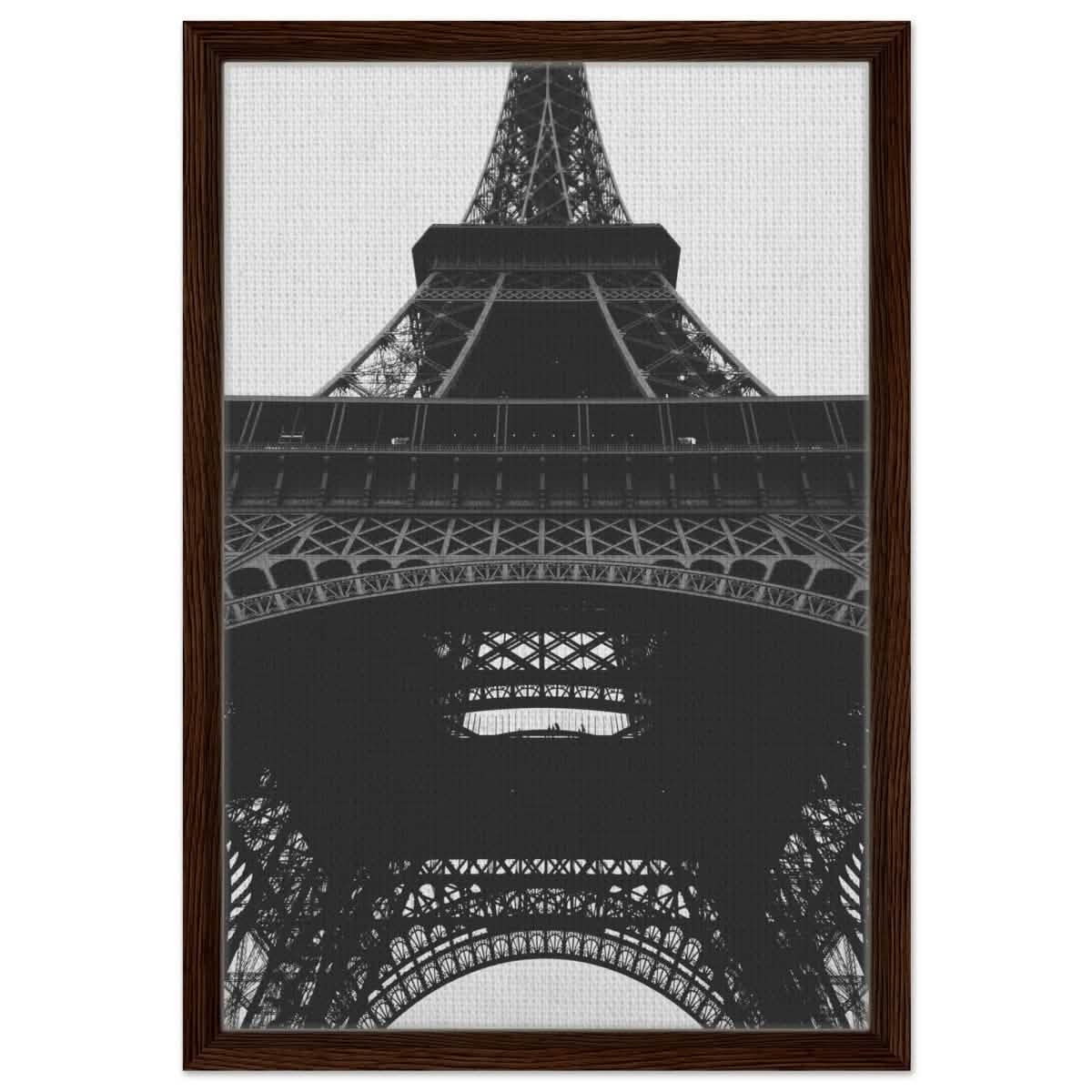 Eiffel's Perspective | Black and White Architectural Photography - Framed Canvas - 40x60 cm / 16x24″ - Dark wood frame