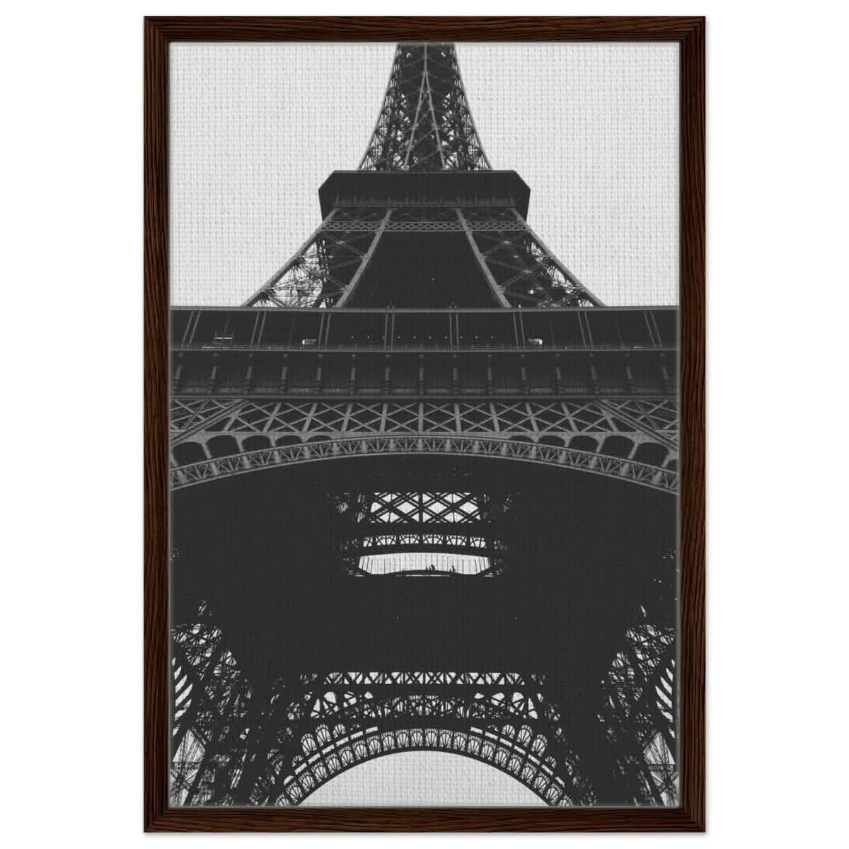 Eiffel's Perspective | Black and White Architectural Photography - Framed Canvas - 50x75 cm / 20x30″ - Dark wood frame