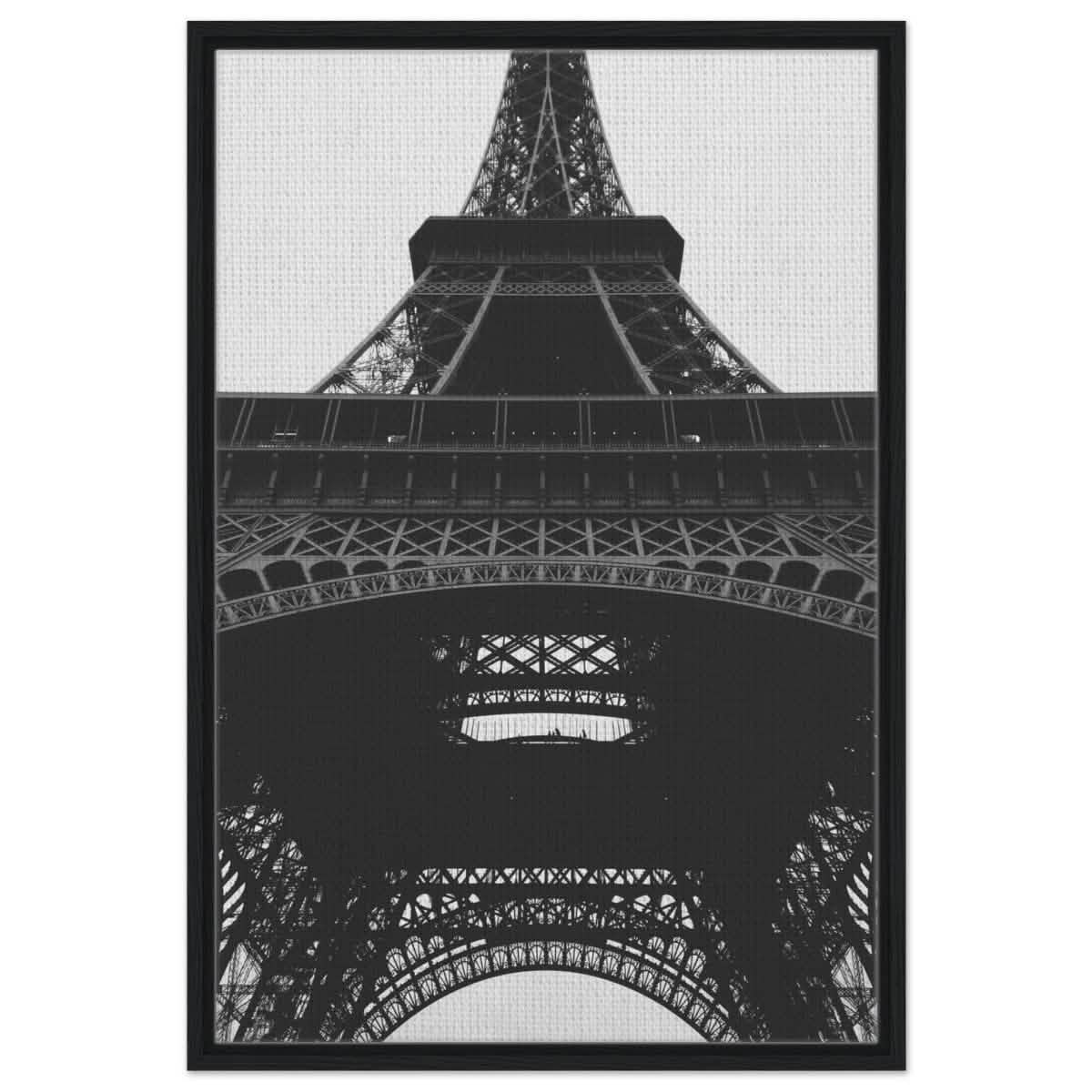 Eiffel's Perspective | Black and White Architectural Photography - Framed Canvas - 60x90 cm / 24x36″ - Black frame