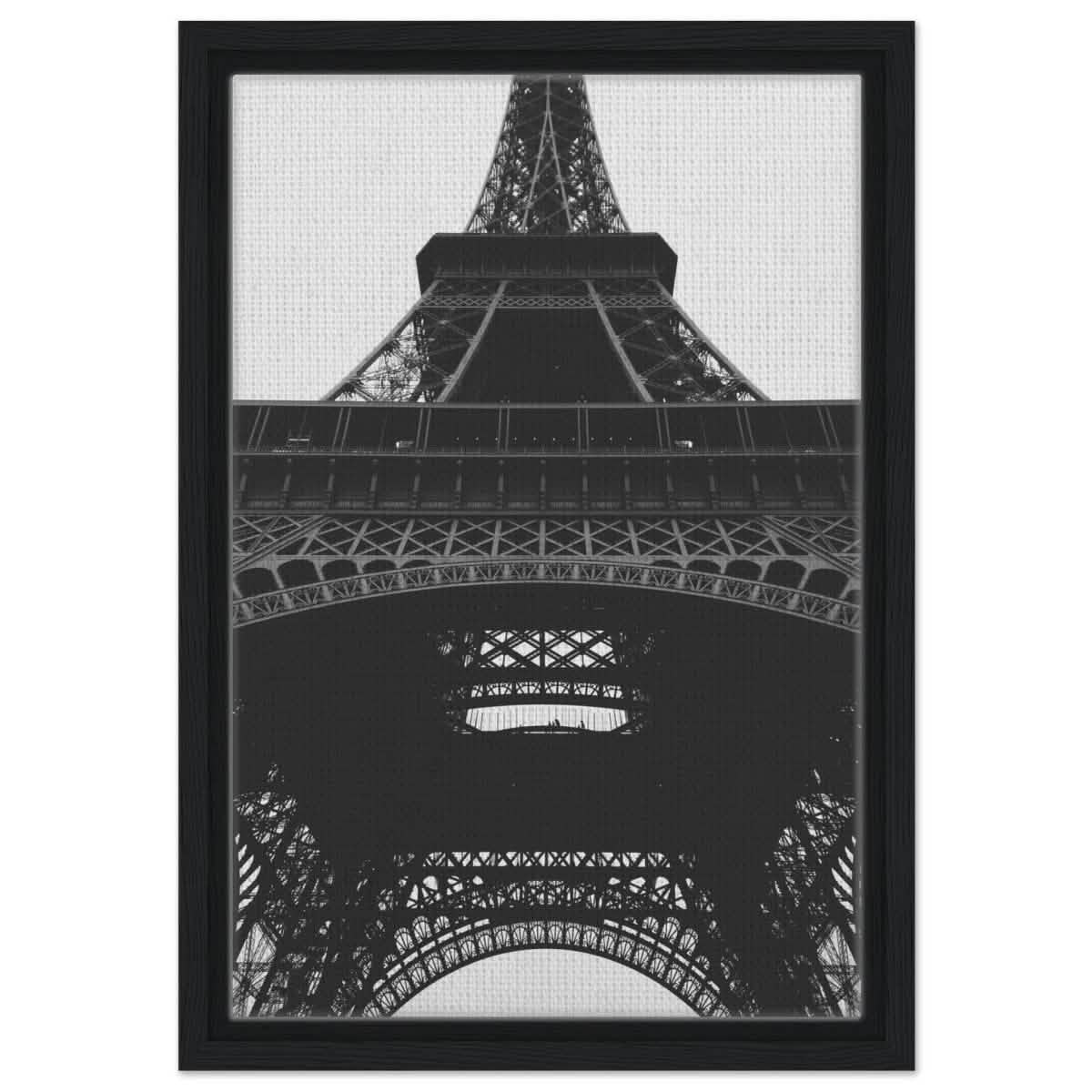 Eiffel's Perspective | Black and White Architectural Photography - Framed Canvas - 30x45 cm / 12x18″ - Black frame