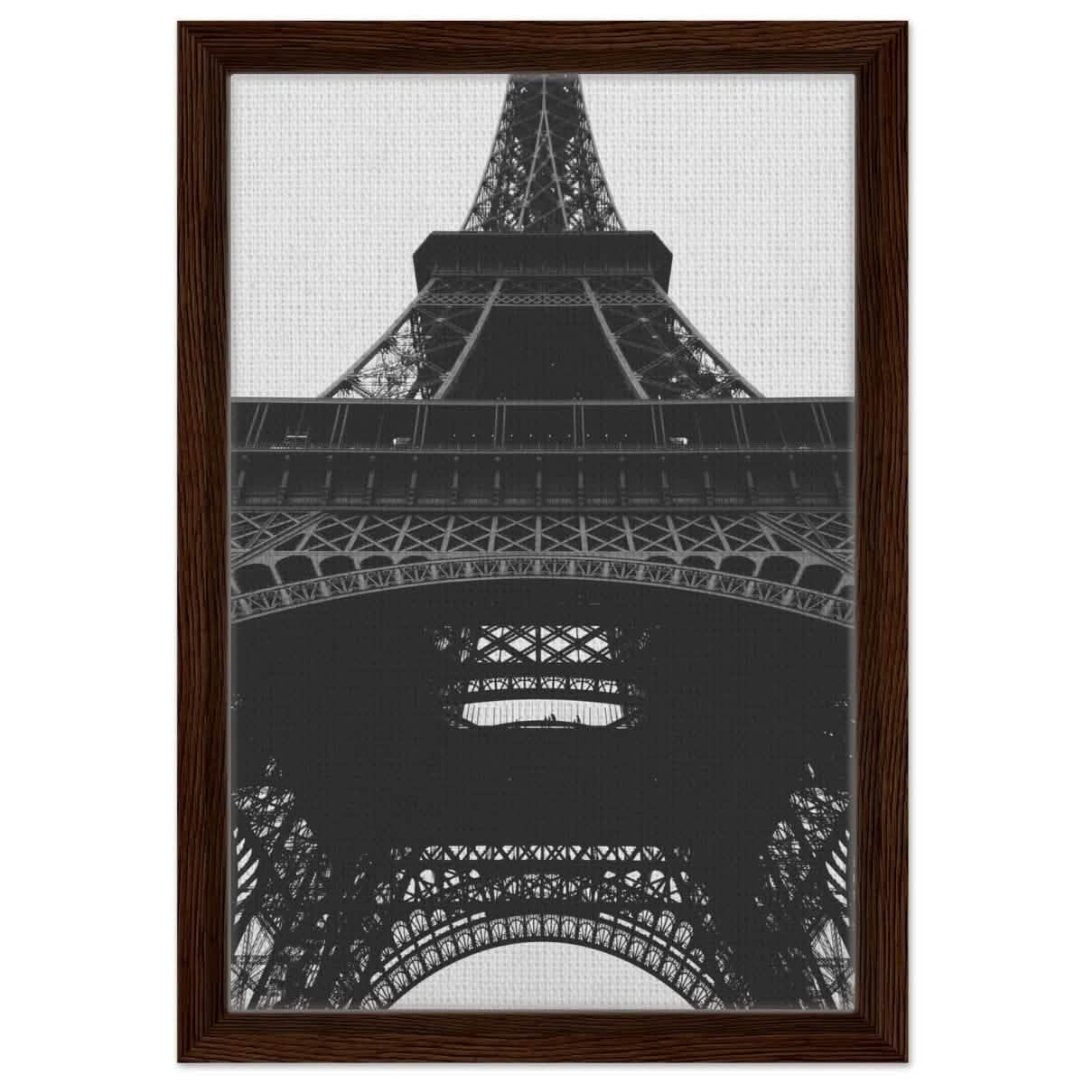 Eiffel's Perspective | Black and White Architectural Photography - Framed Canvas - 30x45 cm / 12x18″ - Dark wood frame