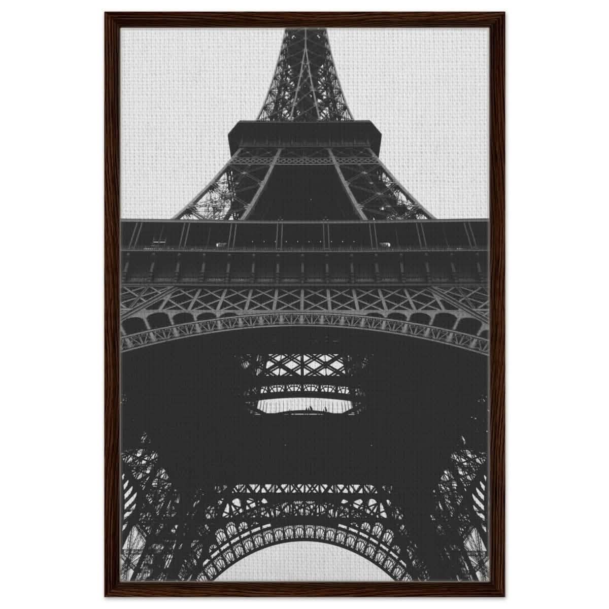 Eiffel's Perspective | Black and White Architectural Photography - Framed Canvas - 60x90 cm / 24x36″ - Dark wood frame
