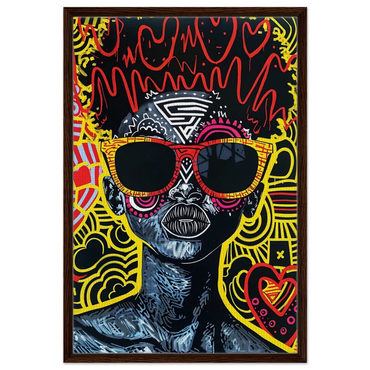 Electric Royalty – Afro - Futurist Pop Expression | Wall Art Print - Framed Canvas - 60x90 cm / 24x36″ - Dark wood frame