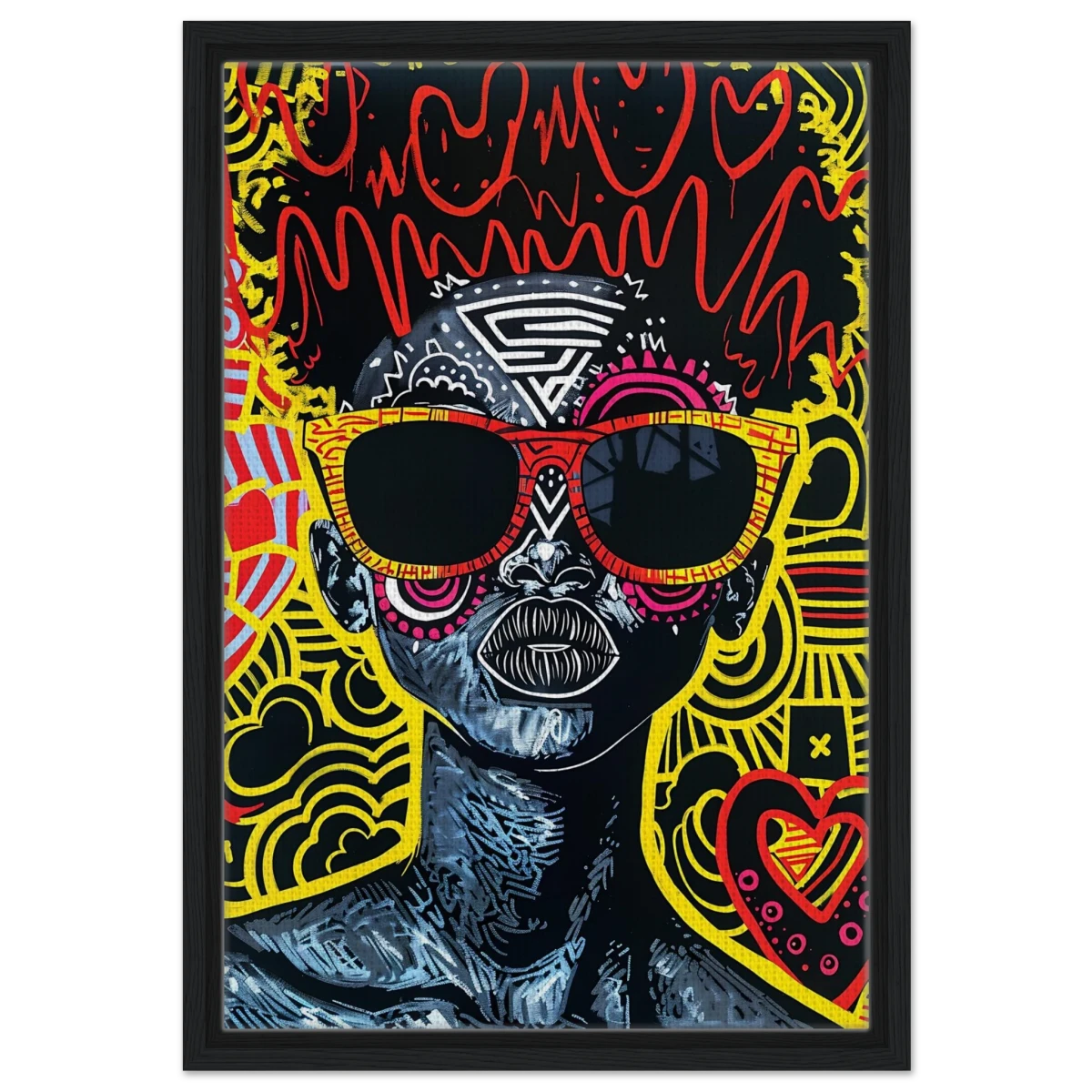 Electric Royalty – Afro - Futurist Pop Expression | Wall Art Print - Framed Canvas - 40x60 cm / 16x24″ - Black frame