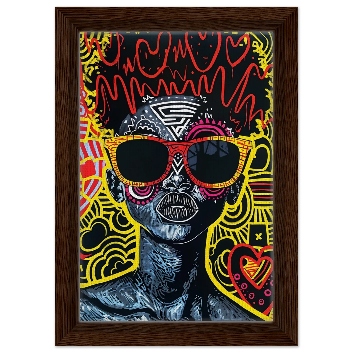 Electric Royalty – Afro - Futurist Pop Expression | Wall Art Print - Framed Canvas - 20x30 cm / 8x12″ - Dark wood frame